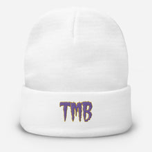 Load image into Gallery viewer, TMB Beanie ( Purple Letters &amp; Gold Outline )
