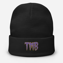 Load image into Gallery viewer, TMB Beanie ( Purple Letters &amp; Gold Outline )
