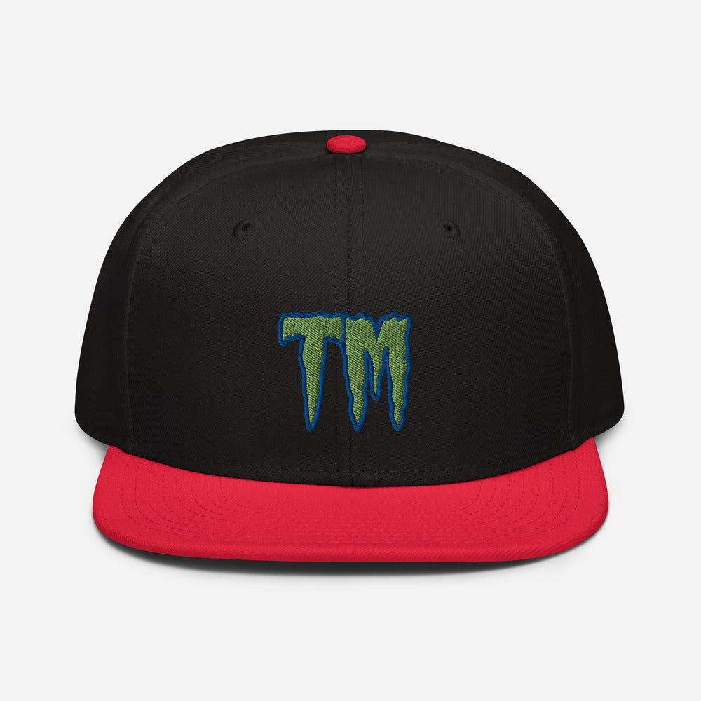 TM Snapback Hat ( Green Letters & Blue Outline )