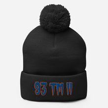 Load image into Gallery viewer, 93 TM 11 Pom-Pom Beanie ( Blue Letters &amp; Orange Outline )
