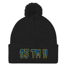 Load image into Gallery viewer, 93 TM 11 Pom-Pom Beanie ( Blue Letters &amp; Gold Outline )
