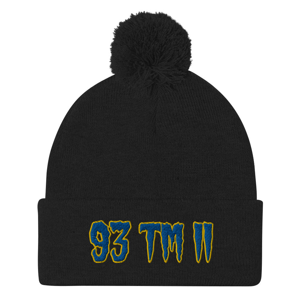 93 TM 11 Pom-Pom Beanie ( Blue Letters & Gold Outline )