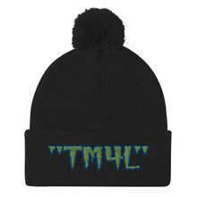 Load image into Gallery viewer, TM4L Pom-Pom Beanie ( Green Letters &amp; Blue Outline )

