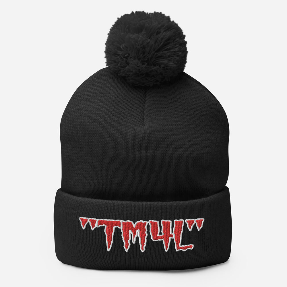 TM4L Pom-Pom Beanie ( Red Letters & White Outline )
