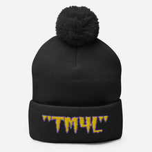 Load image into Gallery viewer, TM4L Pom-Pom Beanie ( Gold Letters &amp; Purple Outline )
