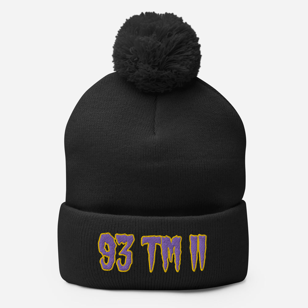 93 TM 11 Pom-Pom Beanie ( Purple Letters & Gold Outline )