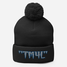 Load image into Gallery viewer, TM4L Pom-Pom Beanie ( Grey Letters &amp; Blue Outline )
