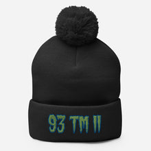 Load image into Gallery viewer, 93 TM 11 Pom-Pom Beanie ( Green Letters &amp; Blue Outline )
