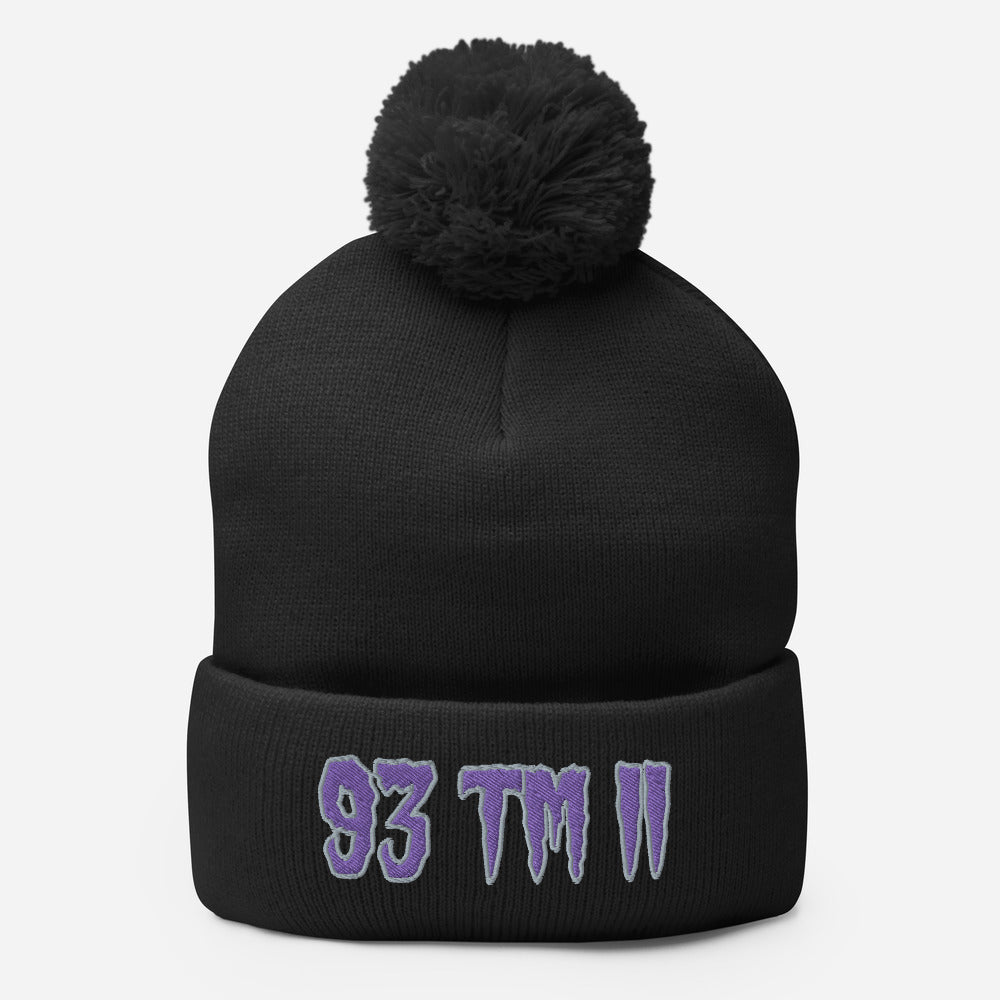93 TM 11 Pom-Pom Beanie ( Purple Letters & Grey Outline )