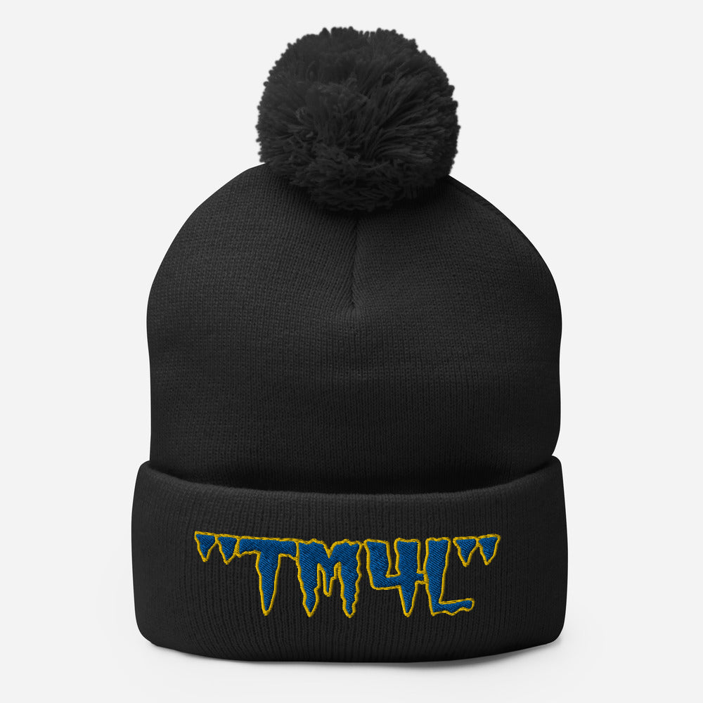 TM4L Pom-Pom Beanie ( Blue Letters & Yellow Outline )