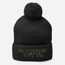 Load image into Gallery viewer, TM4L Pom-Pom Beanie ( Black Letters &amp; Green Outline )
