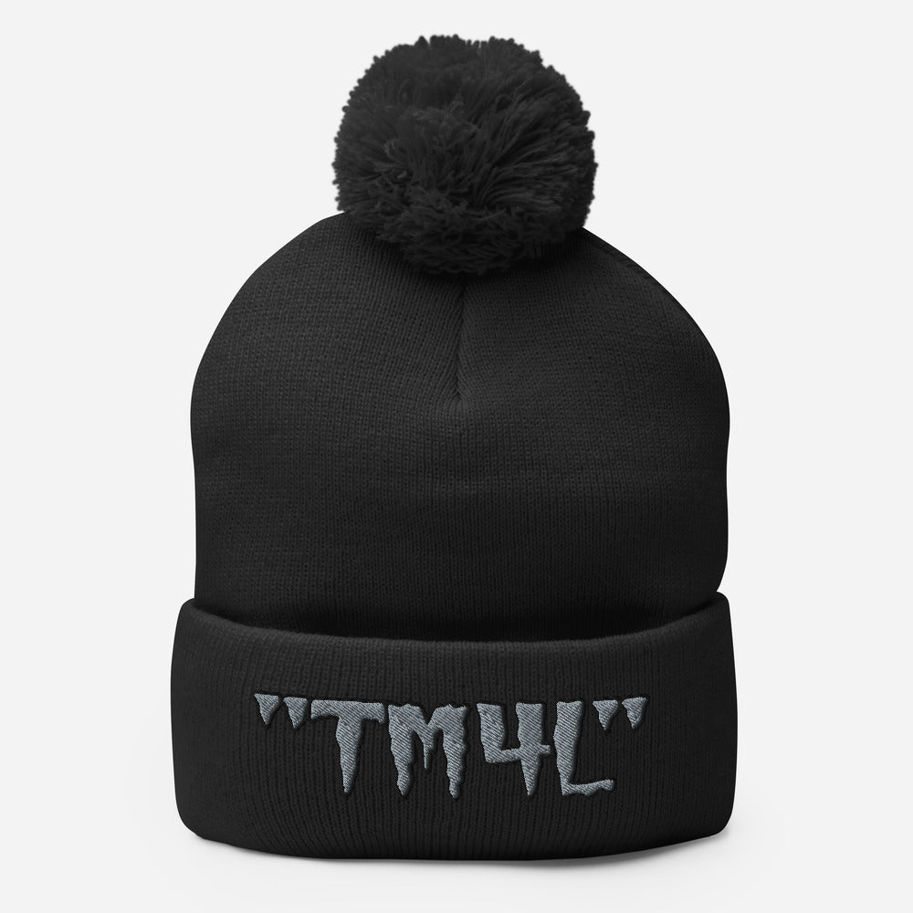 TM4L Pom-Pom Beanie ( Grey Letters & Black Outline )