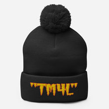 Load image into Gallery viewer, TM4L Pom-Pom Beanie ( Gold Letters &amp; Orange Outline )
