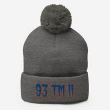 Load image into Gallery viewer, 93 TM 11 Pom-Pom Beanie ( Blue Letters &amp; Orange Outline )
