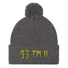 Load image into Gallery viewer, 93 TM 11 Pom-Pom Beanie ( Yellow Letters &amp; Blue Outline )
