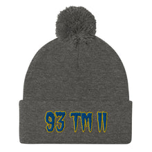 Load image into Gallery viewer, 93 TM 11 Pom-Pom Beanie ( Blue Letters &amp; Gold Outline )
