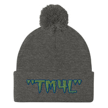 Load image into Gallery viewer, TM4L Pom-Pom Beanie ( Green Letters &amp; Blue Outline )
