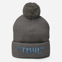 Load image into Gallery viewer, TM4L Pom-Pom Beanie ( Grey Letters &amp; Blue Outline )

