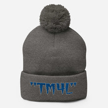 Load image into Gallery viewer, TM4L Pom-Pom Beanie ( Blue Letters &amp; Gray Outline )
