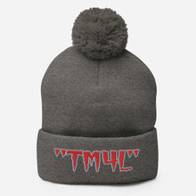 Load image into Gallery viewer, TM4L Pom-Pom Beanie ( Red Letters &amp; Gray Outline )
