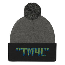 Load image into Gallery viewer, TM4L Pom-Pom Beanie ( Green Letters &amp; Blue Outline )
