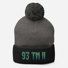 Load image into Gallery viewer, 93 TM 11 Pom-Pom Beanie ( Green Letters &amp; Blue Outline )
