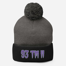 Load image into Gallery viewer, 93 TM 11 Pom-Pom Beanie ( Purple Letters &amp; Grey Outline )

