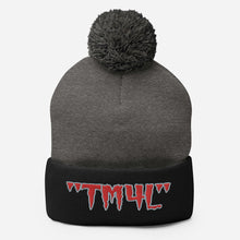 Load image into Gallery viewer, TM4L Pom-Pom Beanie ( Red Letters &amp; Gray Outline )
