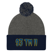 Load image into Gallery viewer, 93 TM 11 Pom-Pom Beanie ( Blue Letters &amp; Gold Outline )
