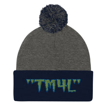 Load image into Gallery viewer, TM4L Pom-Pom Beanie ( Green Letters &amp; Blue Outline )
