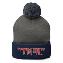 Load image into Gallery viewer, TM4L Pom-Pom Beanie ( Red Letters &amp; Grey Outline )
