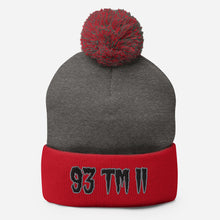 Load image into Gallery viewer, 93 TM 11 Pom-Pom Beanie ( Black Letters &amp; Grey Outline )
