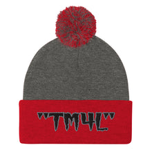 Load image into Gallery viewer, TM4L Pom-Pom Beanie ( Black Letters &amp; Grey Outline )

