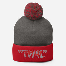 Load image into Gallery viewer, TM4L Pom-Pom Beanie ( Red Letters &amp; Grey Outline )
