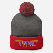 Load image into Gallery viewer, TM4L Pom-Pom Beanie ( Purple Letters &amp; Yellow Outline )
