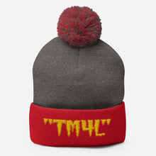 Load image into Gallery viewer, TM4L Pom-Pom Beanie ( Gold Letters &amp; Orange Outline )
