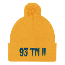 Load image into Gallery viewer, 93 TM 11 Pom-Pom Beanie ( Blue Letters &amp; Gold Outline )
