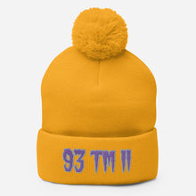 Load image into Gallery viewer, 93 TM 11 Pom-Pom Beanie ( Purple Letters &amp; Grey Outline )
