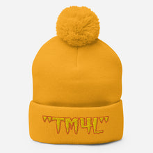 Load image into Gallery viewer, TM4L Pom-Pom Beanie ( Gold Letters &amp; Orange Outline )
