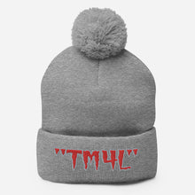 Load image into Gallery viewer, TM4L Pom-Pom Beanie ( Red Letters &amp; Gray Outline )
