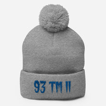 Load image into Gallery viewer, 93 TM 11 Pom-Pom Beanie ( Blue Letters &amp; Grey Outline )
