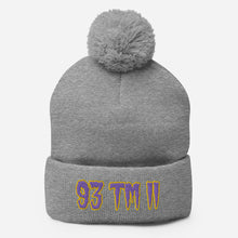 Load image into Gallery viewer, 93 TM 11 Pom-Pom Beanie ( Purple Letters &amp; Gold Outline )
