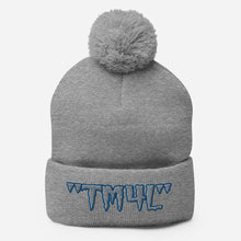 Load image into Gallery viewer, TM4L Pom-Pom Beanie ( Grey Letters &amp; Blue Outline )
