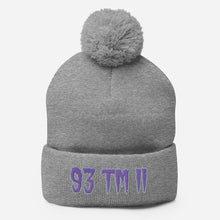 Load image into Gallery viewer, 93 TM 11 Pom-Pom Beanie ( Purple Letters &amp; Grey Outline )
