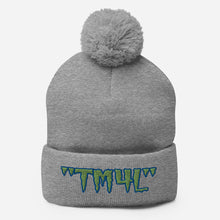 Load image into Gallery viewer, TM4L Pom-Pom Beanie ( Green Letters &amp; Blue Outline )
