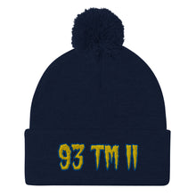 Load image into Gallery viewer, 93 TM 11 Pom-Pom Beanie ( Yellow Letters &amp; Blue Outline )
