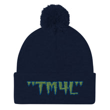 Load image into Gallery viewer, TM4L Pom-Pom Beanie ( Green Letters &amp; Blue Outline )
