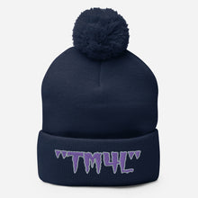 Load image into Gallery viewer, TM4L Pom-Pom Beanie ( Purple Letters &amp; Grey Outline )
