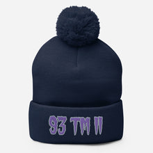 Load image into Gallery viewer, 93 TM 11 Pom-Pom Beanie ( Purple Letters &amp; Grey Outline )
