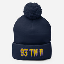 Load image into Gallery viewer, 93 TM 11 Pom-Pom Beanie ( Gold Letters &amp; Purple Outline )
